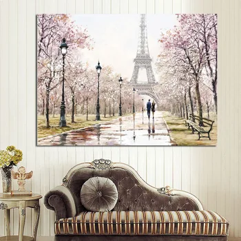 

Romantic City Couple Paris Eiffel Tower Landscape Abstract Oil Painting on Canvas Poster Print Wall Picture for Living Room