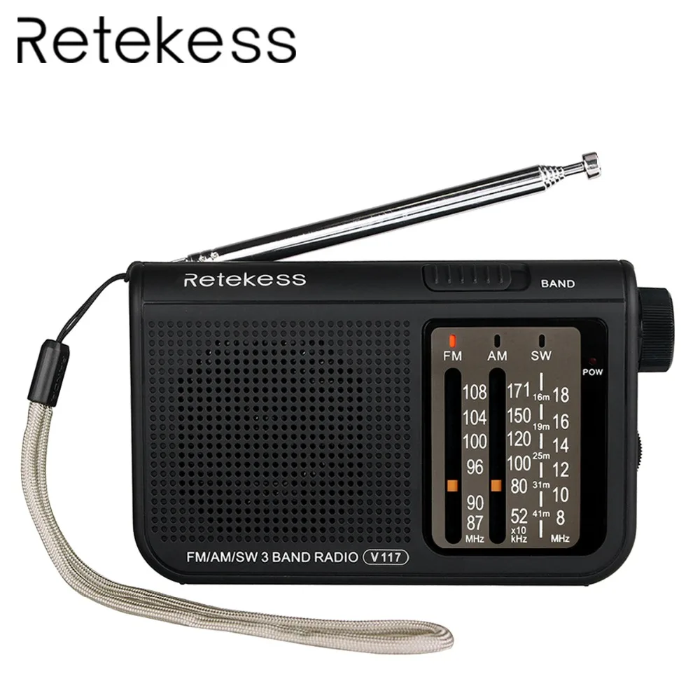 RETEKESS V117 Radio Portable AM FM Small Emergency Transistor Radio Receiver Shortwave Battery