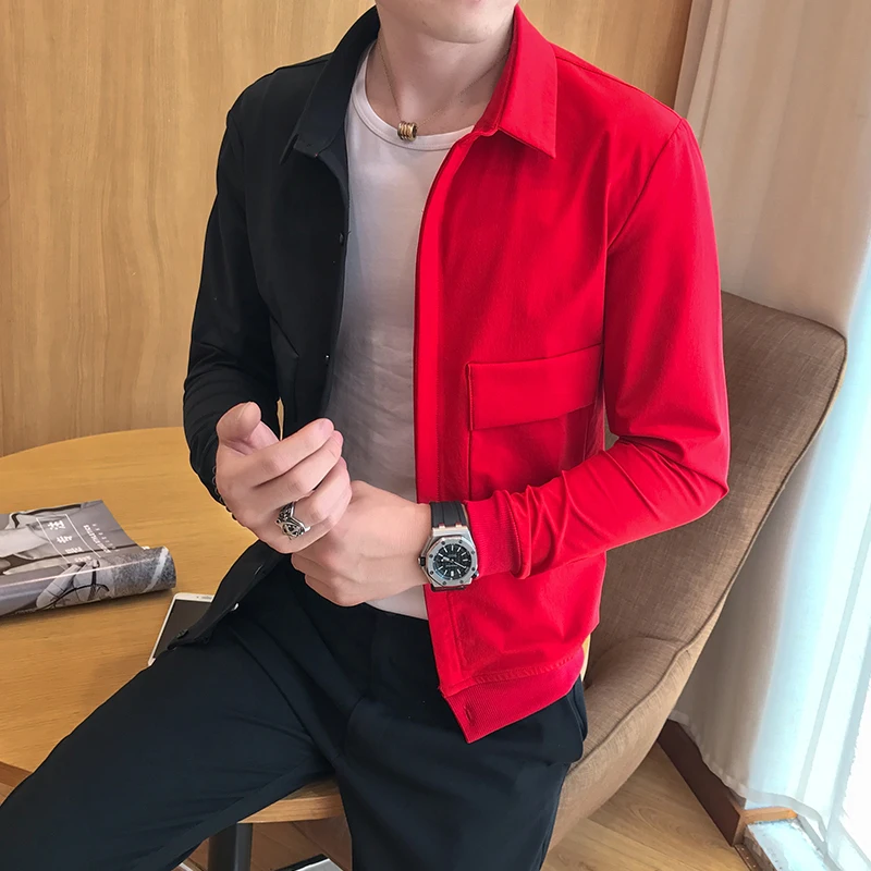 half black half red denim jacket