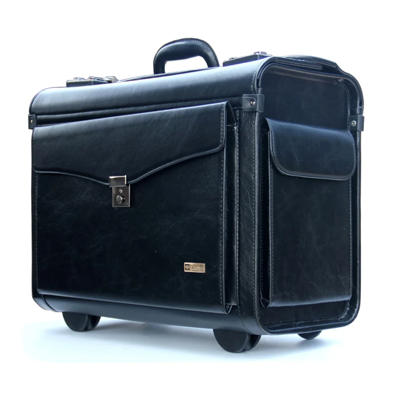 

BeaSumore Men Retro Rolling Luggage Caster 16 inch Cabin Travel Bag PU Leather Wheel Suitcases Business Trolley Case Flight Box