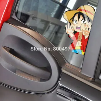 

Funny Car Covers Cartoon One Piece Luffy Hitting Glass Car Sticker Decal for Tesla Ford Chevrolet Volkswagen Honda Hyundai Lada