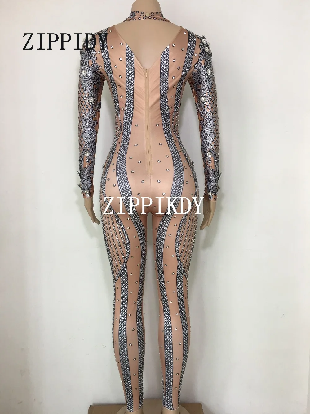 Fashion Silver Sparkly Rhinestones Jumpsuit  Bodysuit Women's Performance Party Celebrate luxurious Costume Dance Clothing