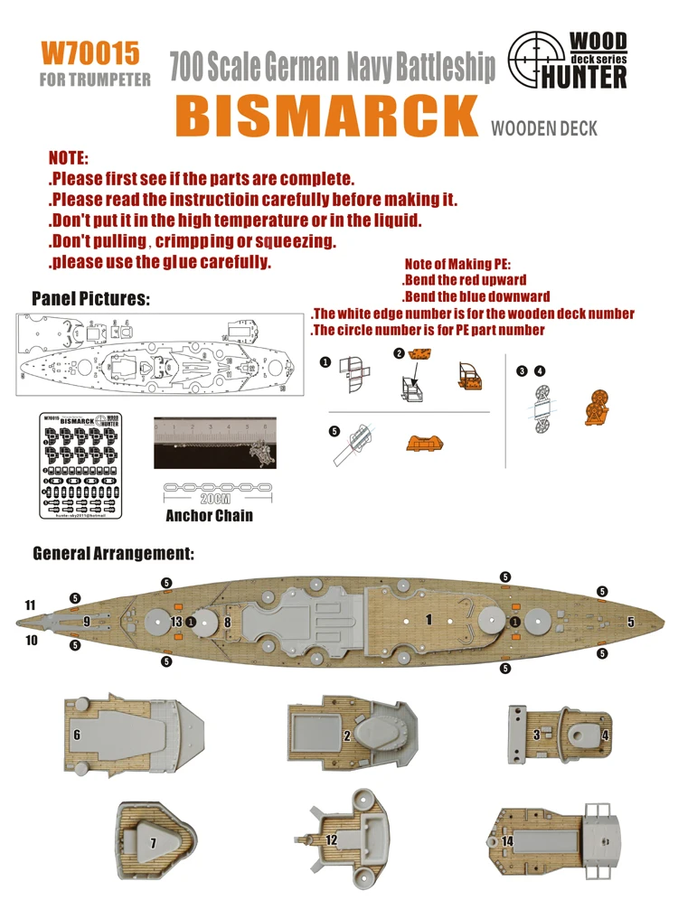 1/700 Bismarck, The German Navy Battleship Wooden Deck Warship Retrofit