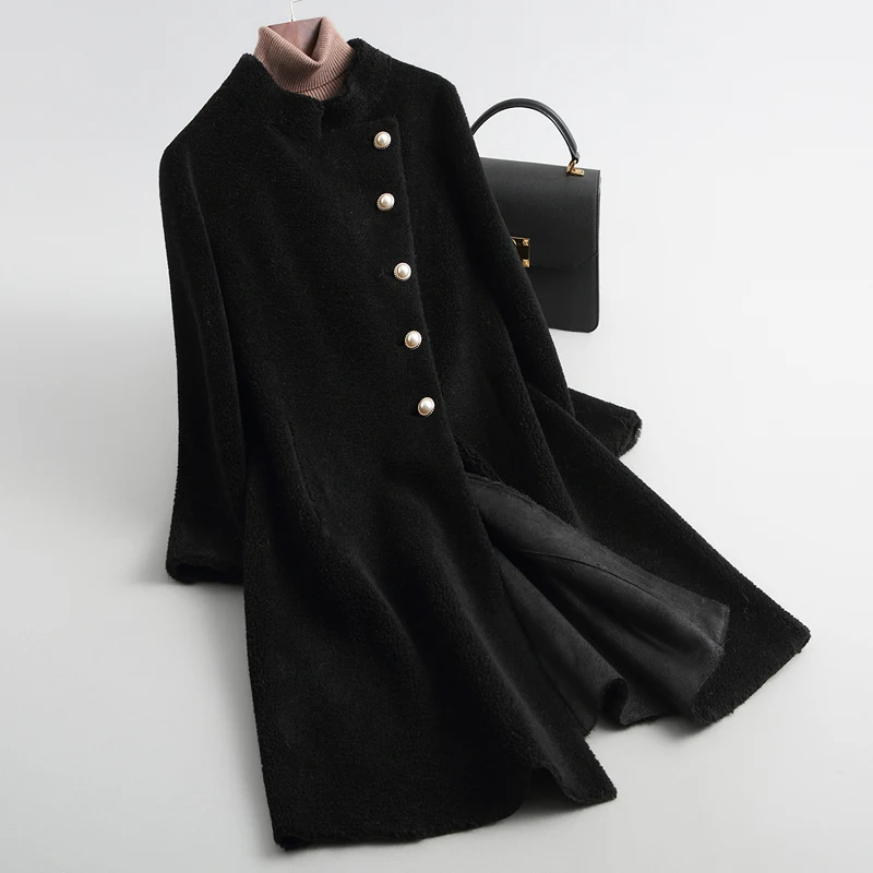 Moutons Beige camel Survêtement Laine Femelle 2018 noir Réel Wyq2046 Veste Stand Long Ayunsue Fourrure Manteau Manteaux Vestes Tonte Femmes Des De Collier Hiver tnRYxUqB