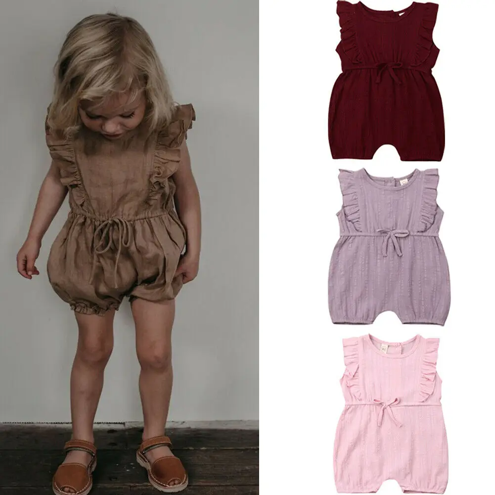 

Emmababy 2019 Summer Newest Newborn Baby Girl Clothes Solid Color Sleeveless Ruffle Romper Jumpsuit Outfit Sunsuit