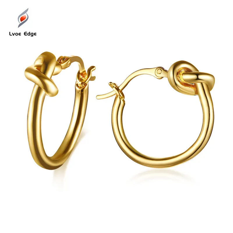 

Small Love Knot Golden Hoop Earrings for Women's Stainless Steel Playful Twist Knot Earings Pendientes Brincos Womans Jewelry