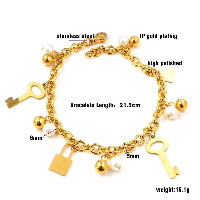 JOVO уникальные бирки для ключей и замков дизайнерские регулируемые браслеты с шармами из нержавеющей стали золотого цвета звенья и цепи браслеты для женщин и девушек