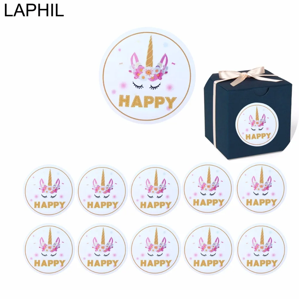 

LAPHIL 120pcs Unicorn Party Decorations Candy Box Stickers Happy Birthday Party Decorations Kids Thank you Stickers Seal Lable