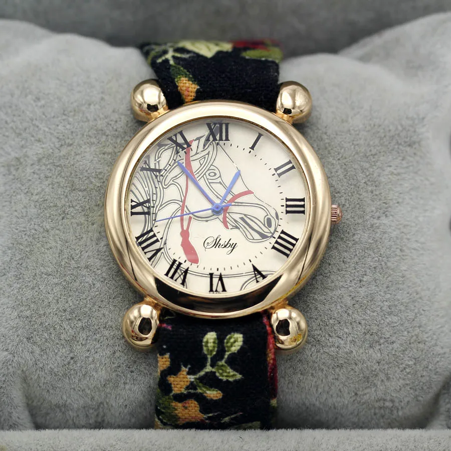 Shsby женские наручные часы с цветочным узором ЖЕНСКИЕ НАРЯДНЫЕ часы модные женские повседневные кварцевые часы со стразами femme horse тканевые часы