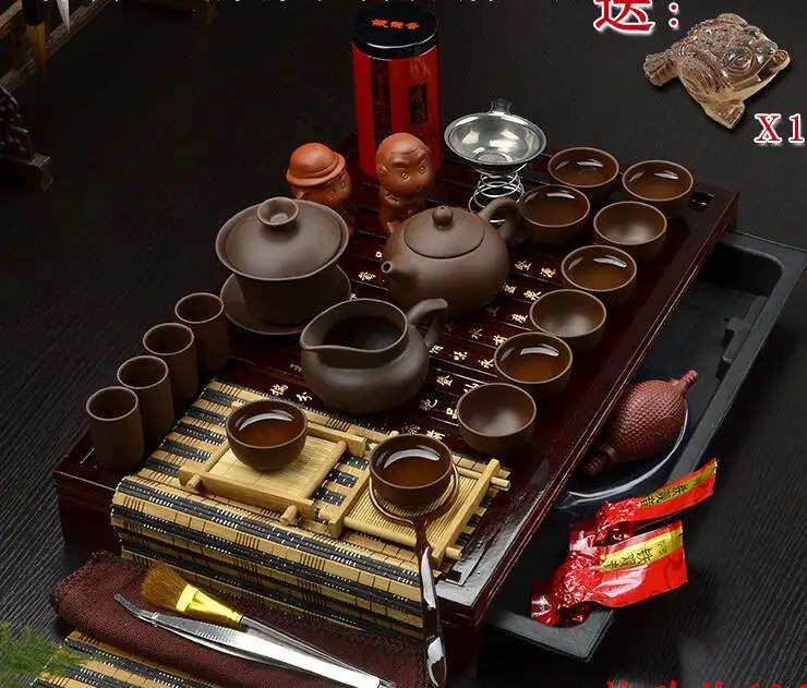 Chinese Teaset Tea Set Yixing Ceramic Kungfu Tea Sets 26pcs Solid Wood Tray Kungfu Set Service