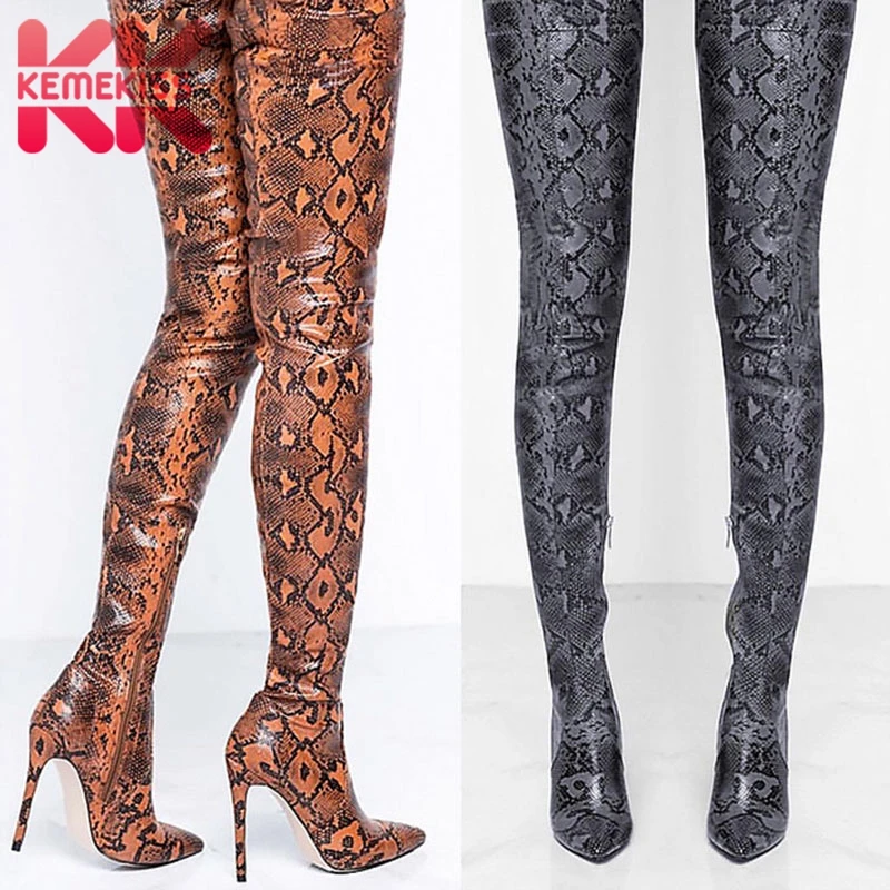 KemeKiss Size 36-41 Thigh High Over the Knee Boots for Women Shoes Snakeskin Pointed Toe Super Thin High Heels Long Boots KemeKiss Size 36-41 Thigh High Over the Knee Boots for Women Shoes Snakeskin Pointed Toe Super Thin High Heels Long Boots