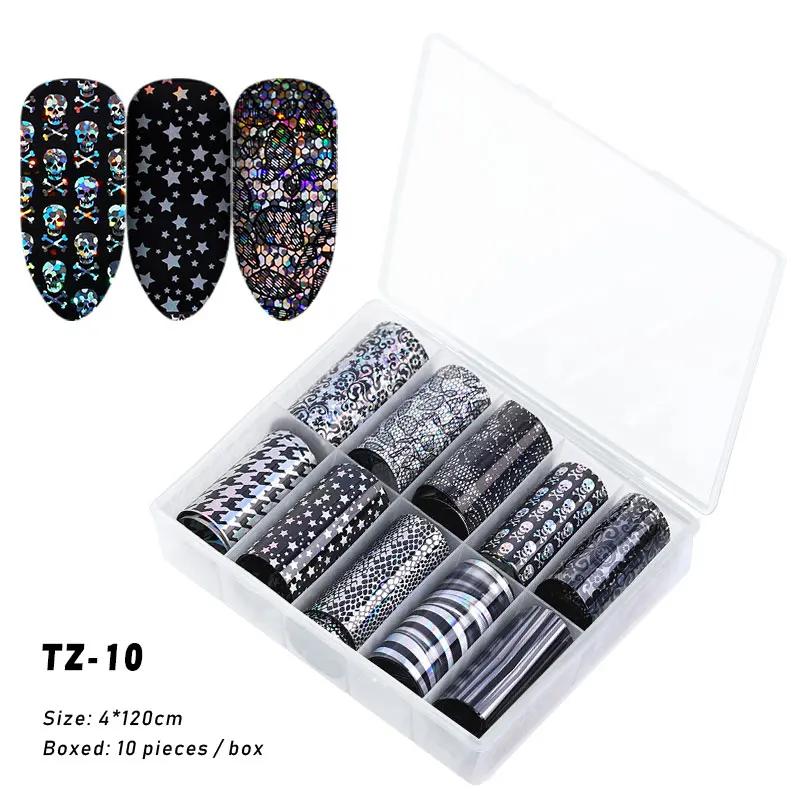 FlorVida 10pcs/set 4*120cm Nail Foil Stickers Leopard Pattern Decal Design for Nails Salon Wholesale Nail Art Foil Decoration