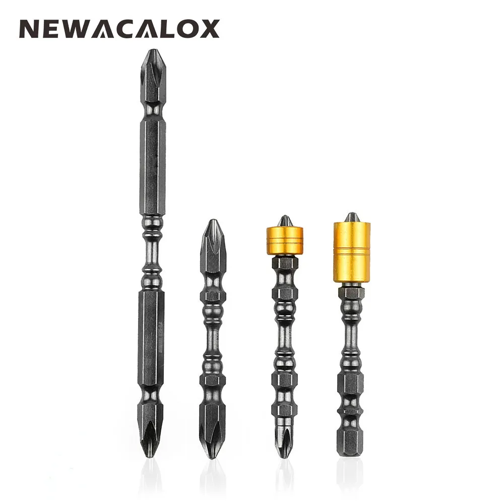 

NEWACALOX 4Pcs/Set Strong Hardness Magnetic Phillips Screwdriver Bit Double Head Electric Durable Long Bits Tool Steel Drills