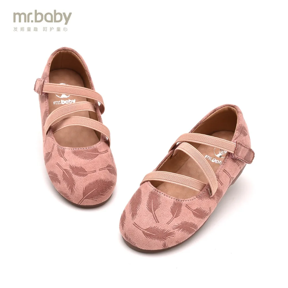 

Mr.baby Original kids shoes 2018 New Spring and Autumn Fashion Contract Printing Feather Princess Girl Leather shoes