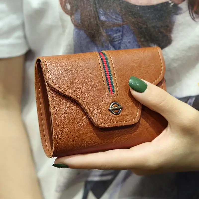 

Youbroer Lady's Short Purse Lady's Short Folding Clasp Euramerican Multi-card Simple Wallet