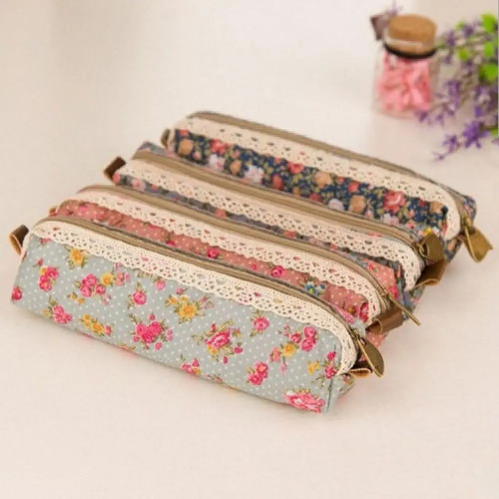 

Limit Shows Retro Flower Floral Lace Pencil Pen Case Cosmetic Makeup Bag Pouch Holder floral print lace canvas pencil pen bag