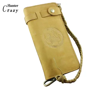 

New! Men's Crazy Horse Leather Handmade Wallet With Chain