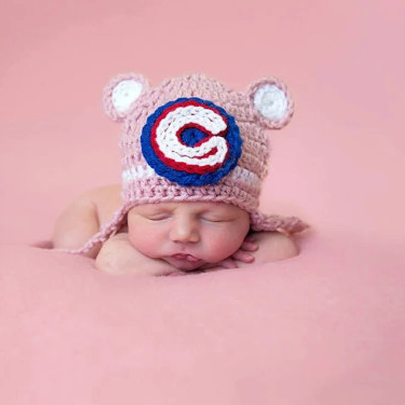 Hand Crochet Chicago Cubs Bear Hat 