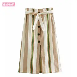 Новые Женская юбка подбора цвета вертикальные полоски юбка в стиле кантри с пряжками длинная юбка 2019 Лето Harajuku стиль Элегантные
