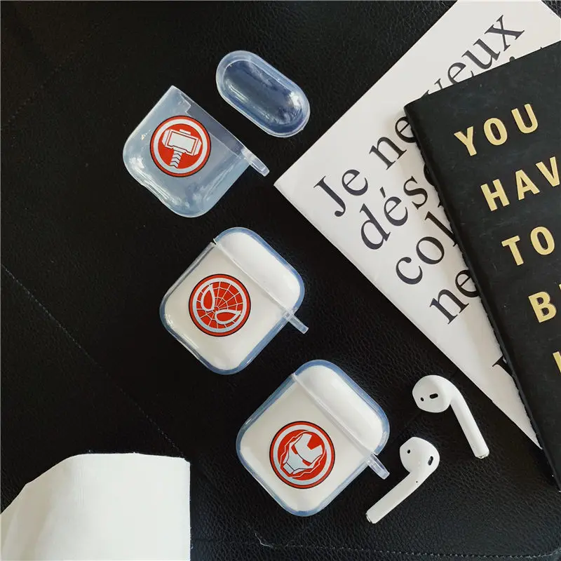 

Marvel Box Clear Case For Apple Air Pods Wireless bluetooth iron Man headset Cover earphone Protect Bags For Air Pods2 Spider