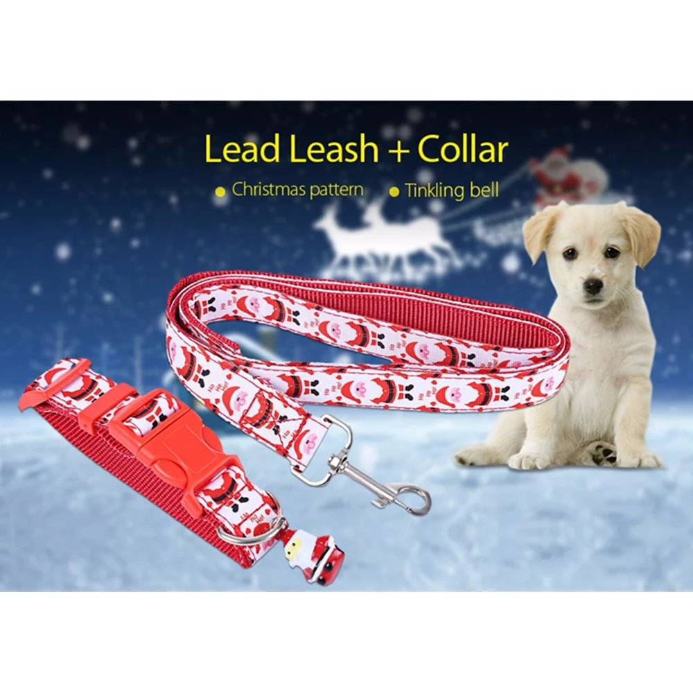 Pet Dog Nylon Christmas Lead Leash Santa Claus Style Adjustable Collar