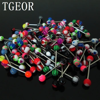 

Hot wholesale 100pcs 15G mixed styles print UV acrylic ball piercing tongue STRAIGHT barbell free shipping