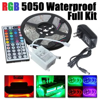 

5M RGB 5050 Waterproof LED Strip light SMD 44 Key Remote 12V US Power Full Kit Dropshipping Sep#1