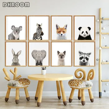

DHROOM Nursery Animal Prints Cute Baby Animals Poster Rabbit Elephant Canvas Painting Wall Art Decorative Picture for Kids Room