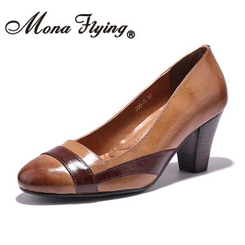 

Mona Flying Women leather Hand-made Comfort Elegant Dress Office Slip-on Rounded Toe High Heels Shoes for Women Ladies 205-5