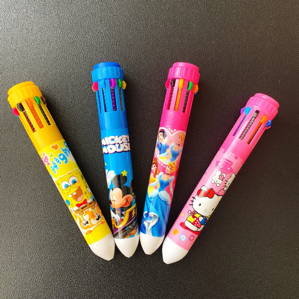 

Lovely Princess Mickey Spongebob Hello Kitty Press 10 Color Ballpoint Pen Office School Supply Pens Kids Stationery Gift