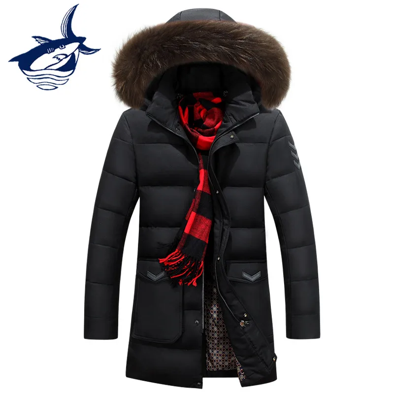 

Genuine Fur Collar Russia Winter Jacket For Men Thick Thermal long duck down jacket men hat detachable windproof overcoats