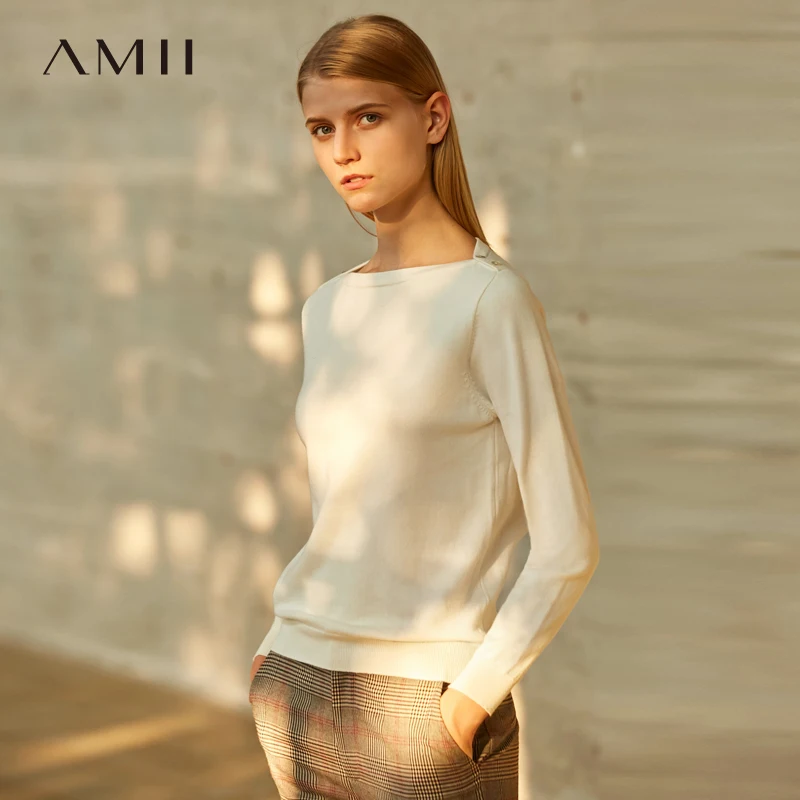 Amii Minimalist Slash Neck Sweaters Women Autumn 2019 Casual Solid Knit Female Pullovers Sweaters Elegant FemaleTops Amii Minimalist Slash Neck Sweaters Women Autumn 2019 Casual Solid Knit Female Pullovers Sweaters Elegant FemaleTops