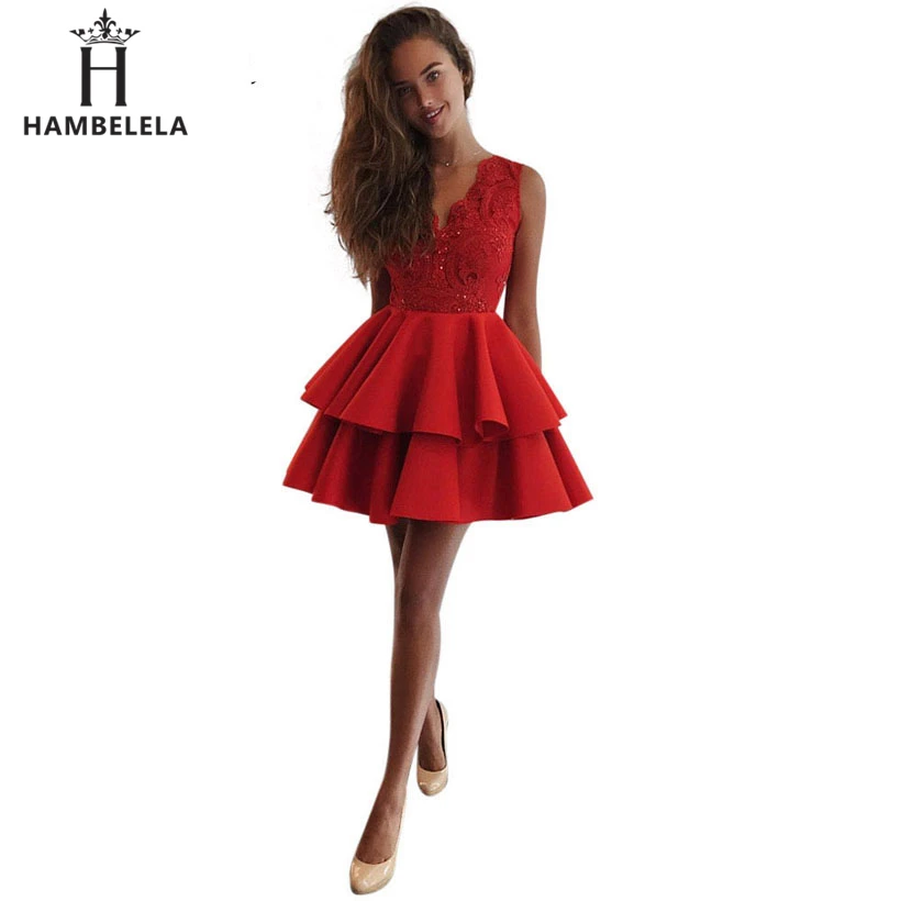HAMBELELA Elegant Lace Cocktail Dresses Ever Pretty Layered V-Neck Red Short Party Dresses Women 2018 New Arrival Summer Dresses (5)