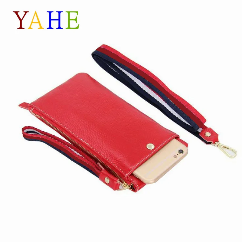

YaHe Women Phone Wallets Female Slim Genuine Leather Phone Holder Purse Ladies Credit Card Bags Red Phone Pouch With Neck Strip