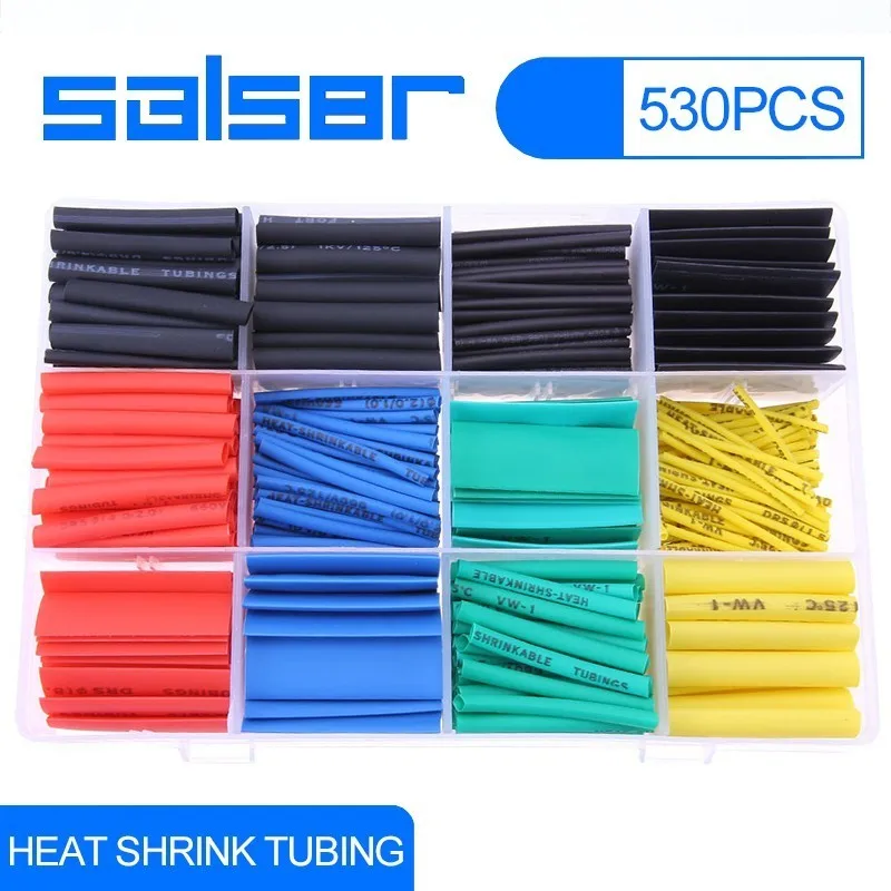 

530pcs/set Heat Shrink Tubing Electronic Polyolefin Ratio 2:1 Insulation Shrinkable Tube Assortment Wrap Wire Cable Sleeve Kit