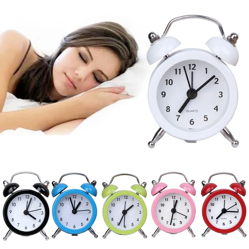 GOHAND Portable Cute Mini Round Battery Alarm Clock Desktop Table