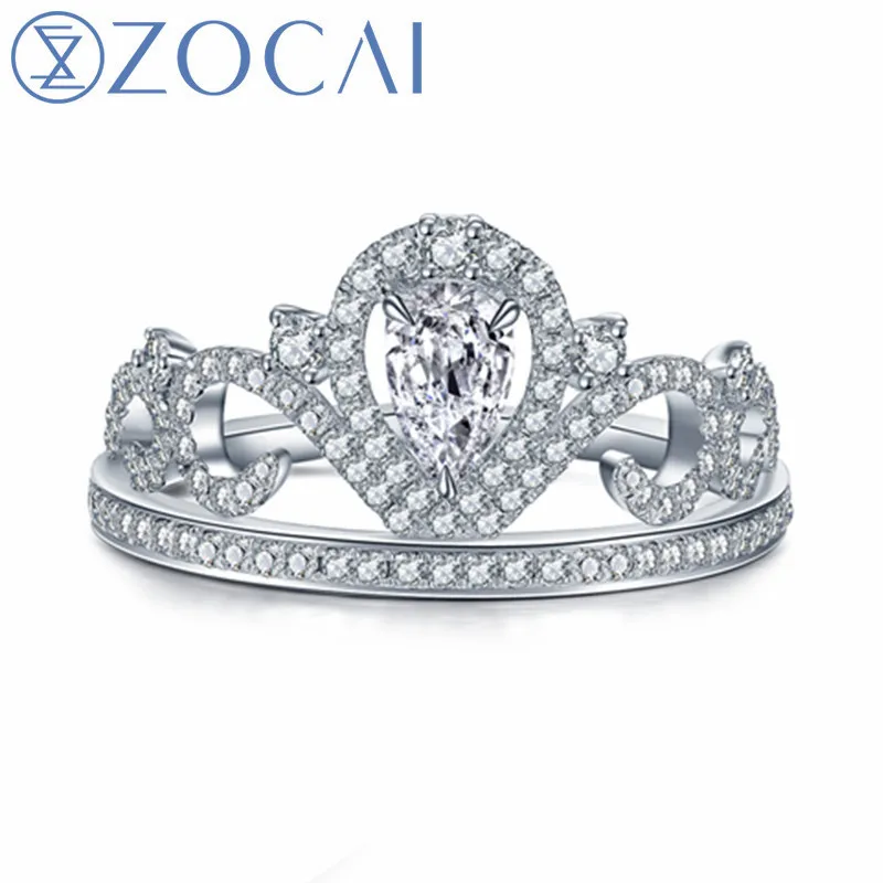 

ZOCAI New Design Crown Ring Natural Certificate 0.6CT F-G/VS Diamond Ring 18K White Gold(AU750) Wedding ring Free Engrave W06599