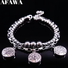 Модные браслеты из нержавеющей стали с деревом жизни серебряного цвета для женщин, круглые браслеты и браслеты, ювелирные браслеты B61441