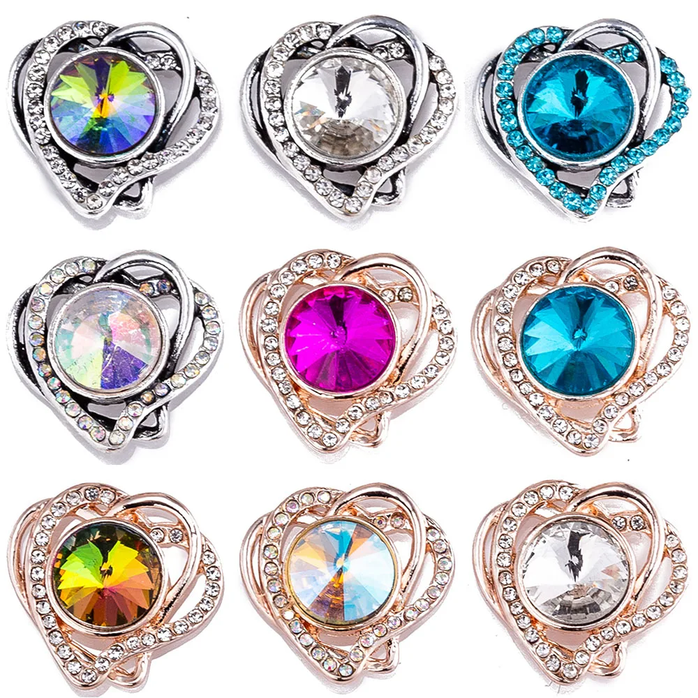 

Snap button 18 mm Heart crystal metal snaps for snaps bracelets fit ginger snaps jewelry crystal snap TZ9138