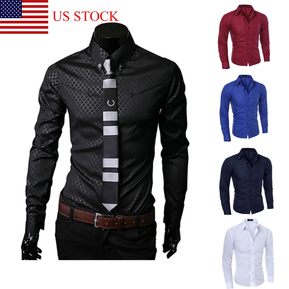 Мужская приталенная деловая рубашка с длинным рукавом, повседневные хлопковые рубашки, топы черного, белого, красного, темно-синего цвета