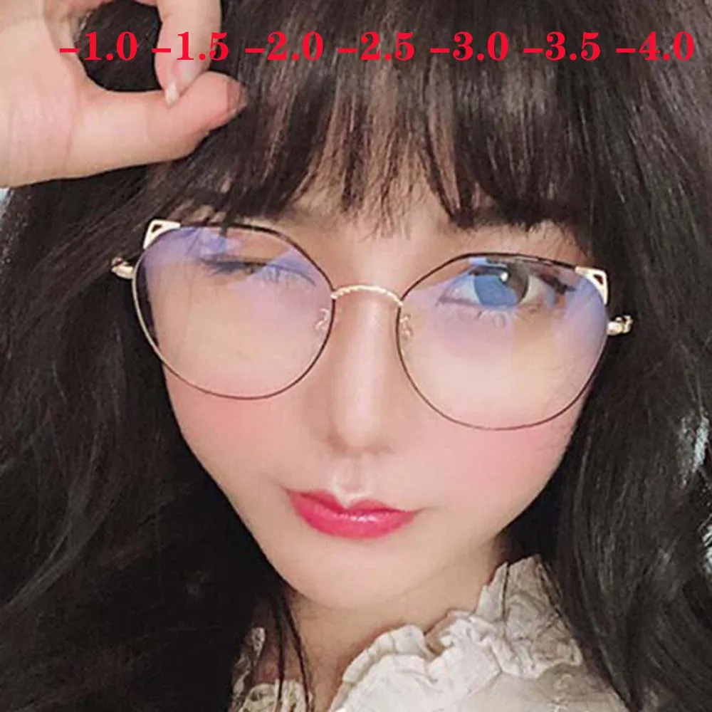 

Metal Cat Ears Myopia Finished Glasses Women Men Round Nearsighted Clear Spectacle -1 -1.5 -2 -2.5 -3 -3.5 -4 -4.5 -5 -6