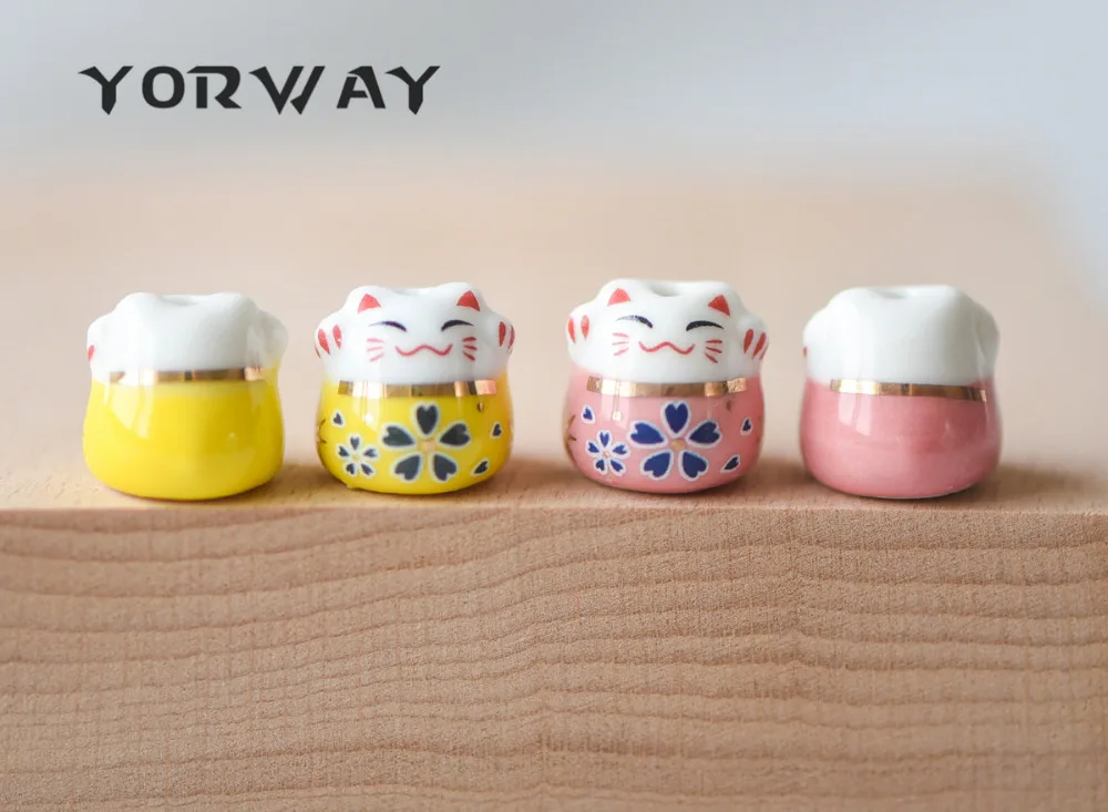 10 шт./лот фарфоровые бусины Lucky Cat 13 мм керамические Neko просверленные с большим