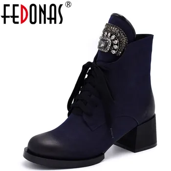 

FEDONAS Fashion Hot Women Rhinestone Boots Square Heel Platforms Thigh High Pump Autumn Winter Shoes Woman Motorcycle Boots