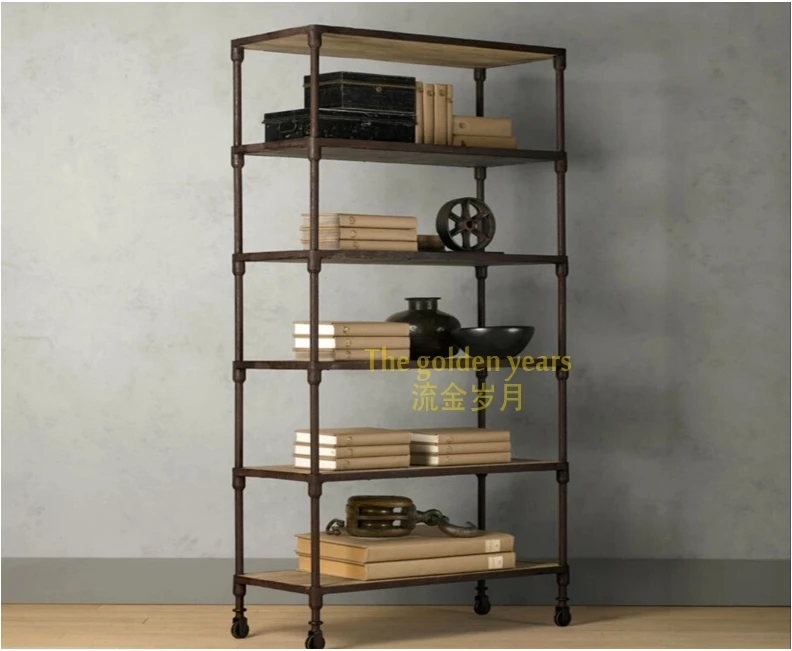 American Industrial Loft Shelf Display Cabinets Wrought Iron Wood