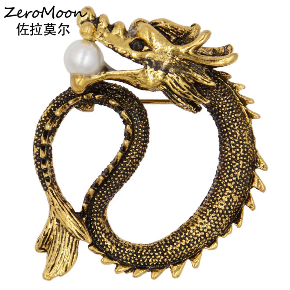 

Retro Palace Style Chinese Zodiac Dragon Brooch Pearls Aniaml Clothing Accessory Vintage Fashion Jewelry