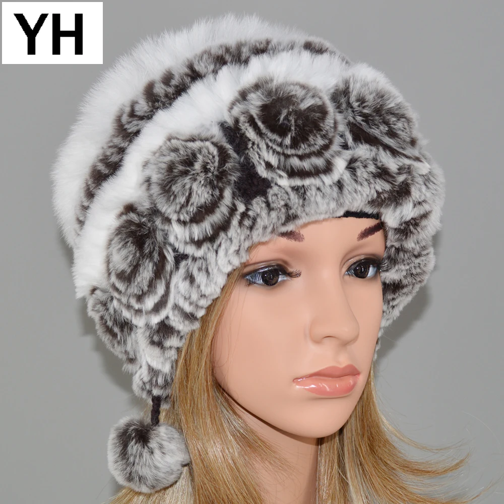 

New Fashion Women Real Rex Rabbit Fur Hat Lady Winter Knitting 100% Natural Warm Soft Real Rex Rabbit Fur Cap Wholesale Retail