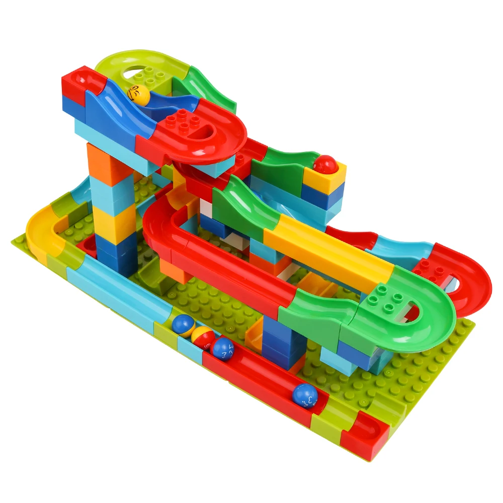 Construction Marble Race Run Maze Balls Track Building Blocks Big Size Educational Bricksin