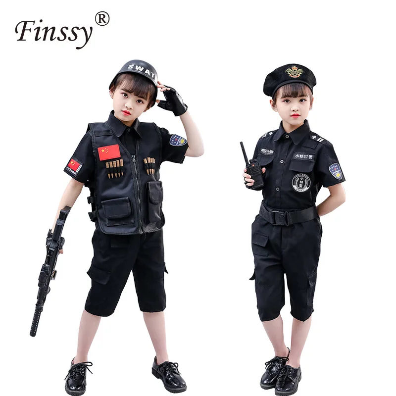 Boys Policemen Costumes Children Cosplay for Kids Army Police Uniform Clothing Set Summer Camp Performance Uniforms Dress Up Set