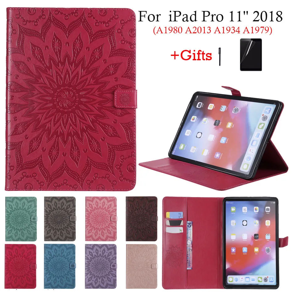 

Tablet Case For iPad Pro 11 2018 A1980 A2013 A1934 3D Sunflower Embossed Stand Cover For iPad Pro 2018 11 inch Protective Shell