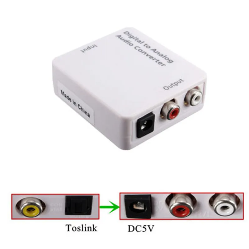 Pro TV Optical Digital SPDIF Coaxial to RCA L R Headphone Analog Audio Converter Out White